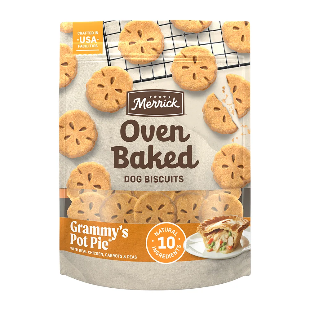 Oven Baked Grammy's Pot Pie With Real Chicken, Carrots, And Peas Dog Treats.