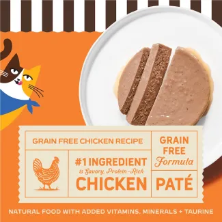 Merrick Purrfect Bistro Grain Free Chicken Recipe. #1 Ingredient is savory, protien-rich chicken. Natural food with added vitamins, minerals + taurine.