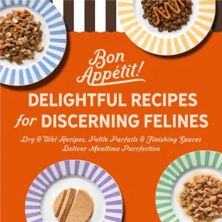 Delightful recipes for discerning felines. Dry and wet recipes,petite parfaits and finishing sauces deliver mealtime purrfection. 