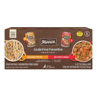 Merrick Grain Free Favorites 6 Variety Pack package.