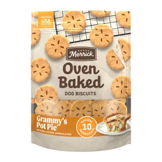Oven Baked Grammy's Pot Pie With Real Chicken, Carrots, And Peas Dog Treats.