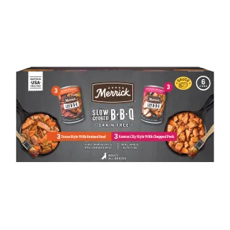 Merrick Slow-Cooked BBQ 6 Variety Pack package.
