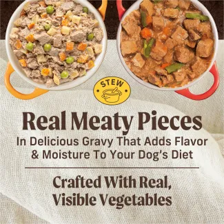  Real meaty pieces in delicious gravy that adds flavor and moisture to your dog's diet.