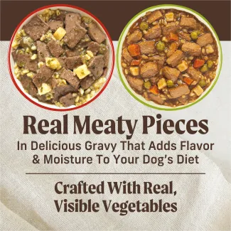 Real meaty pieces in delicious gravy that adds flavor and moisture to your dog's diet.