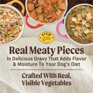 Real meaty pieces in delicious gravy that adds flavor and moisture to your dog's diet