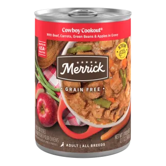 Merrick Grain Free Cowboy Cookout wet dog food can.